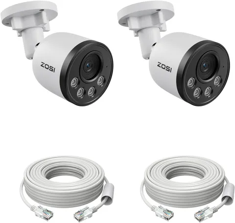 ZOSI 2 Pack 4K 8MP PoE Add on Security Camera with Ethernet Cables Detect Audio