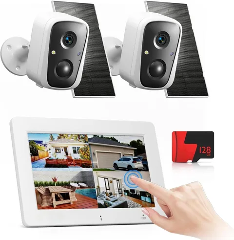 Camera Outdoor Wireless System with 7" Touchscreen Monitor, 2PCS 4MP Solar Cams
