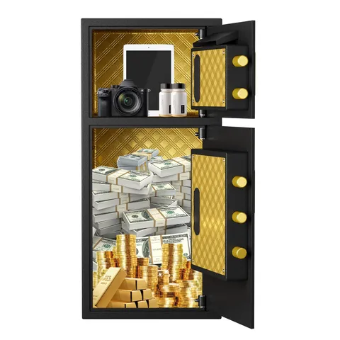 Large Double Door Digital Safe Box with Coin Slot & Fireproof Bag Black