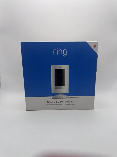 Ring Stick Up Cam Plug IN Indoor/Outdoor 1080p Wi-Fi Wired Security Camera White