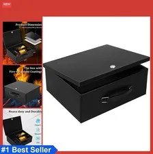 Portable Metal Safe Box with Key Lock Fire Resistant Storage for Documents Home