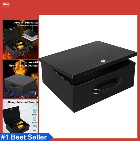 Portable Metal Safe Box with Key Lock Fire Resistant Storage for Documents Home