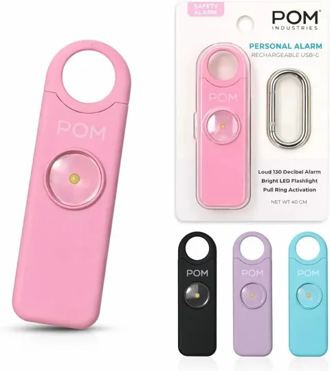 POM Personal Safety Alarm for Women - 130dB Loud Emergency Siren, USB-C Recharge