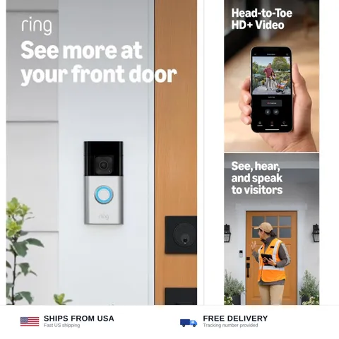 Ring Battery Doorbell Plus, Home or business security, Head-to-Toe HD+ Video,...