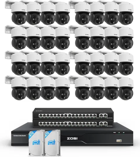 ZOSI 32CH 4K PoE Security Camera System 32 x 8MP Pan/Tilt PoE IP Camera with 8TB