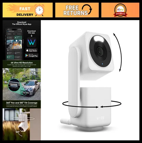 4K Indoor/Outdoor Security Camera, 360° Pan/Tilt, Smart Home Surveillance, Night