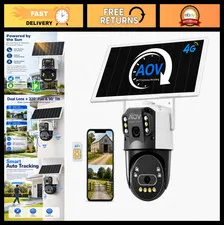 4G LTE Solar Security Camera, Dual Lens 6MP PTZ, 16000mAh Battery, Night Vision,