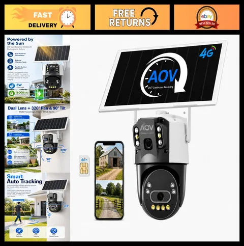4G LTE Solar Security Camera, Dual Lens 6MP PTZ, 16000mAh Battery, Night Vision,