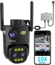 Triple-Lens Outdoor Security Camera Auto Zoom & Tracking,10X (Optical+Digital) Z