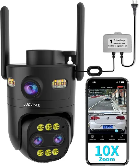 Triple-Lens Outdoor Security Camera Auto Zoom & Tracking,10X (Optical+Digital) Z