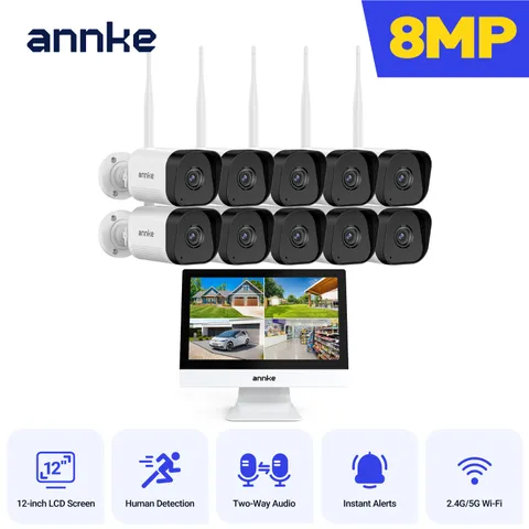 ANNKE 4K 10CH 12” Monitor Wireless 8MP AI Security Camera System Two Way Audio