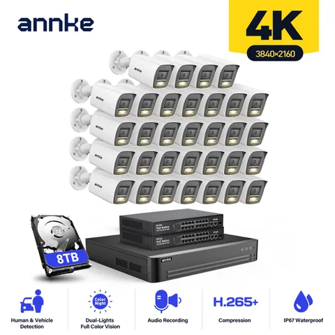 ANNKE 32CH 12MP NVR 4K 8MP Color POE Security Camera System Audio Recording CCTV