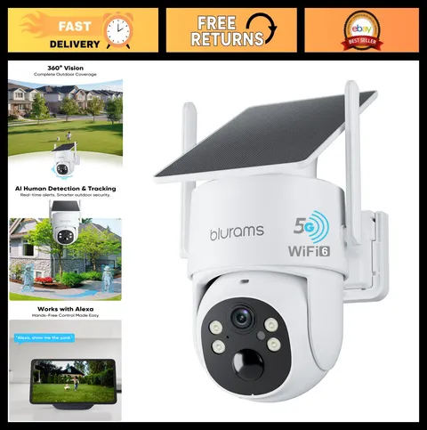 4MP Wireless Outdoor Security Camera, 360° Pan/Tilt, Solar-Powered, Dual-Band Wi