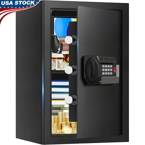 Large Home Safe W/ Digital Lock Anti-Theft Alarm Removable Shelf LED Light New