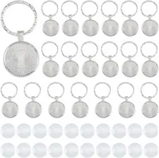20 Sets Keychain Making Kit 25Mm/0.98" round Trays Platinum Alloy Cabochon Keych