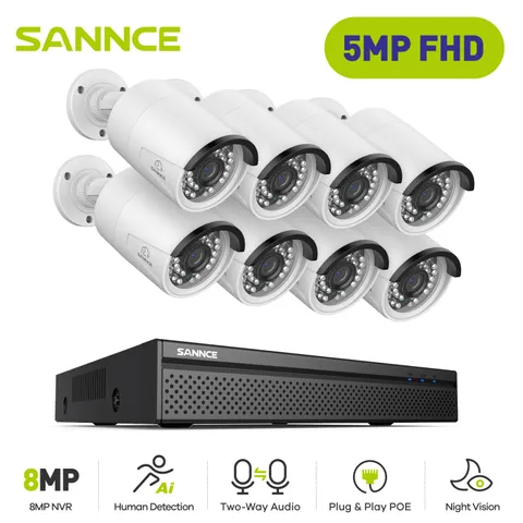 SANNCE 5MP PoE Two Way Audio Security Camera System 4K 8CH NVR Human Detection