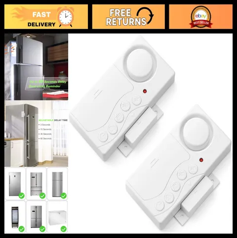 Freezer Door Alarm - Adjustable Delay Wireless Fridge Alert, 108dB Chime, 2 Pack