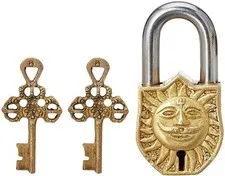 Door Lock Padlock with Surya Sooraj Dev Sun God Relief Sculpted in Brass