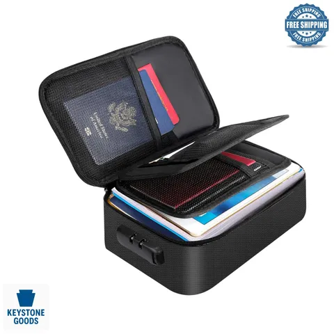 Fireproof Travel Safe Organizer, 3L, Lockable, Water-Resistant, Compact