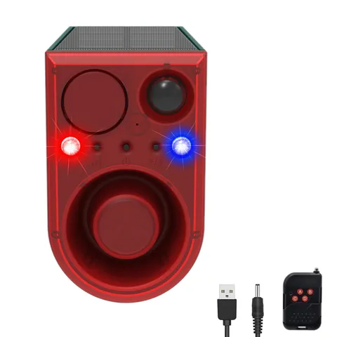 Solar Motion Sensor Alarm with 13Sounds Outdoor,LED Red Blue Flashing Warning...