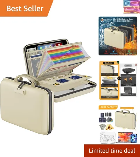 Fireproof File Organizer with Lock, Hard-Shell Case Fireproof Document Box wi...