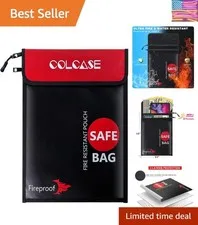 Fireproof Document Bag Upgraded 2 Pockets 2000 ℉15 x 11 Inches Silicone Coate...