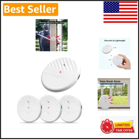 Wireless Glass Break Alarm 125dB - Ultra-Slim Vibration Sensor for Home Security