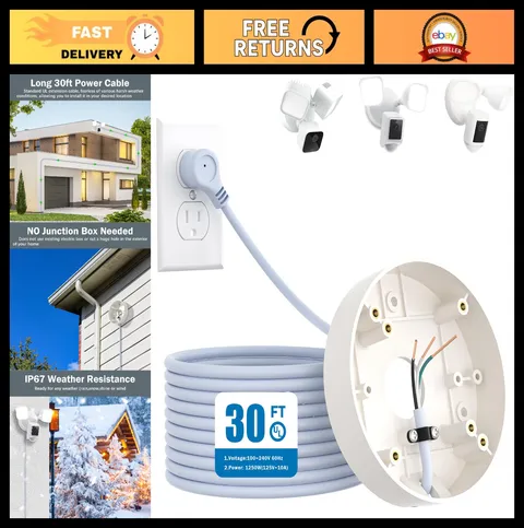 Weatherproof Plug-in Mount with 30ft Power Cable for Floodlight Cameras - Easy I