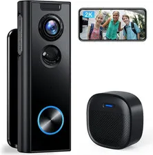 2K Wireless Doorbell Camera with Chime, No Subscription, Alexa | 2K Video, Human