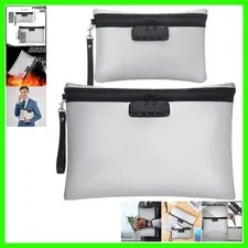 Portable Fireproof & Waterproof Document Bags - Lock & Protect Valuables in Grey