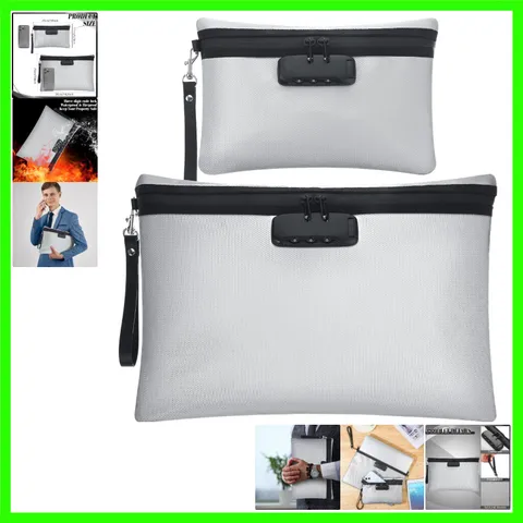 Portable Fireproof & Waterproof Document Bags - Lock & Protect Valuables in Grey