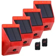 Solar Motion Sensor Alarm 129db Loud Siren 4 Pack