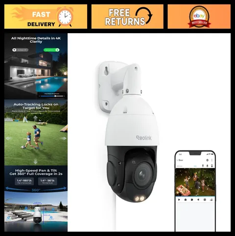 4K PoE PTZ Security Camera - 5X Optical Zoom, Auto Tracking, 360° Pan, Color Nig
