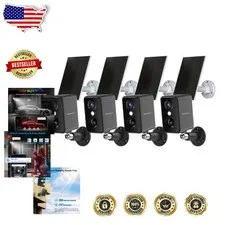 Outdoor 2K Security Cameras 4pk Wireless Solar Power, PIR Motion, Siren, Colo...