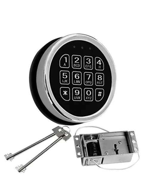 New Gun Safe Lock Replacement Chrome Keypad With Solenoid Lock & 2 Override Keys