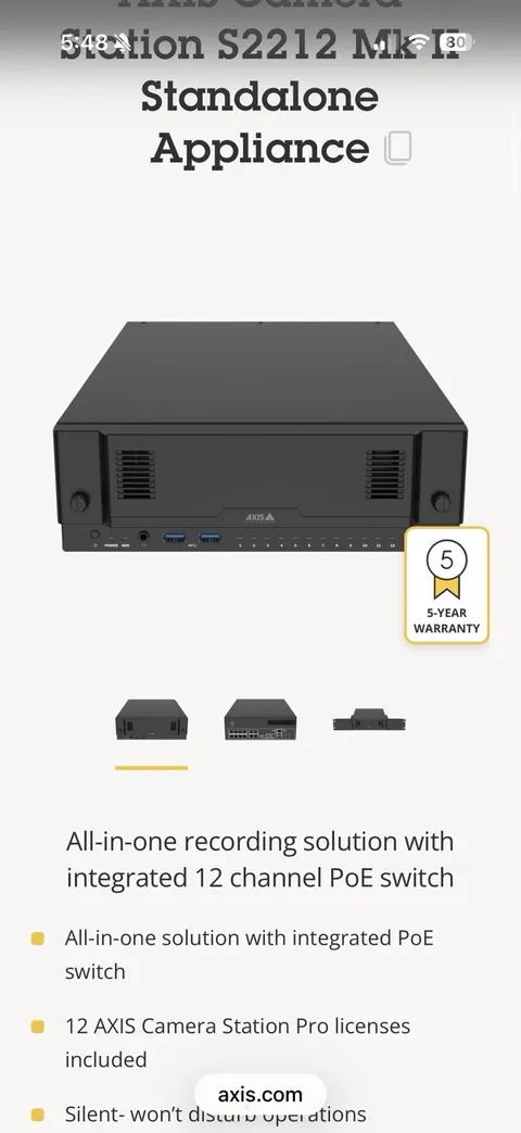 AXIS Camera Station S2212 Mk II 12-Channel NVR 6TB PoE 4K Wired