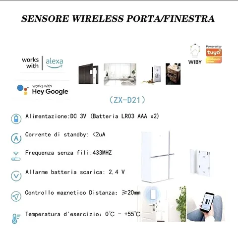 Wireless Door and Window Sensor Wifi Smart Alarm ZX-D21 Universal
