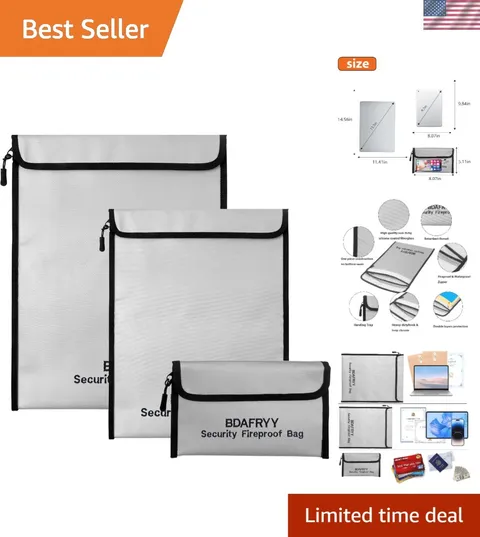 3 Pcs Fireproof Waterproof Money Important Document Bag2000℉,Fire Proof Bag f...