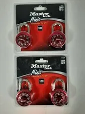 (2) Master Lock Minis - 1533T - 2 Locks 1 Combo - 2-Pack - Red - Lot of 2 NEW