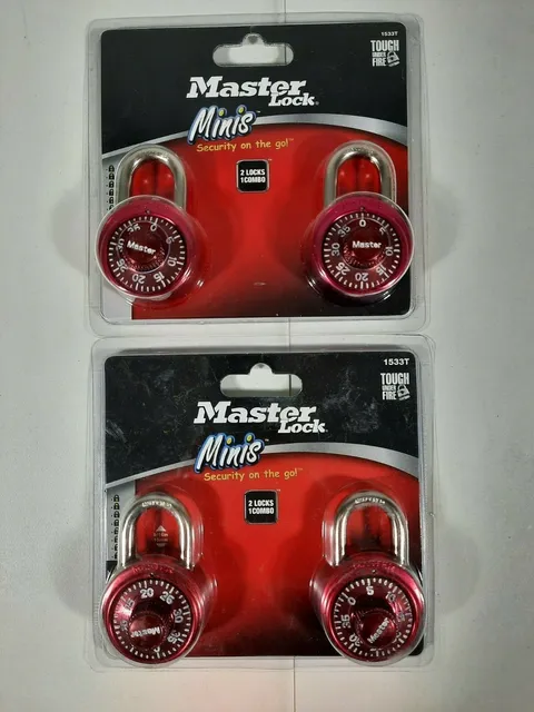 (2) Master Lock Minis - 1533T - 2 Locks 1 Combo - 2-Pack - Red - Lot of 2 NEW