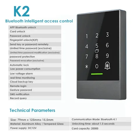 K2/K2F TTLOCK App Remote Door Access Control System Kit Touch Password 13.56Mhz 