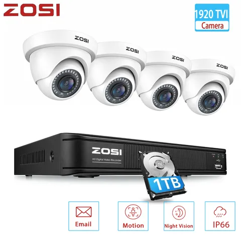 ZOSI 1080P Outdoor Camera H.265+ 5MP Lite DVR Security CCTV System 1TB HDD