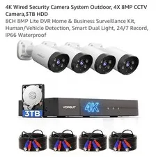 GNF-4K 8MP Wired Security Camera System 8CH DVR 4 Outdoor Cams 3TB HDD AI