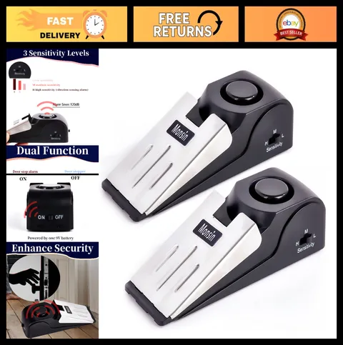 120DB Door Stop Alarm - Security Door Stopper Wedge for Home & Travel (2 Pack)