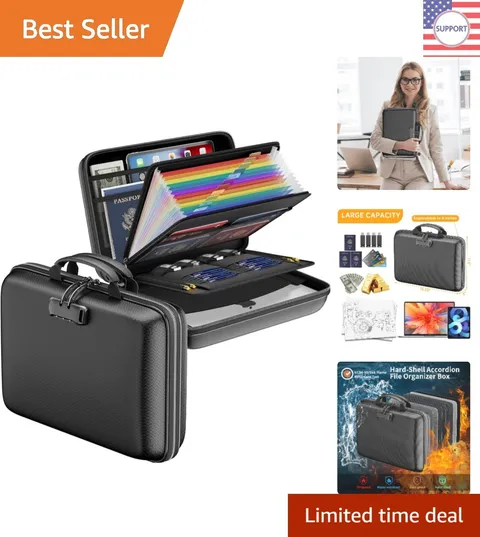 Fireproof Document Organizer with Lock - Portable 13 Pocket Secure Storage