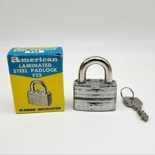 American Lock F25 Padlock 1"L x 5/16"D Shackle 1-3/4" Steel Body Keyed Alike