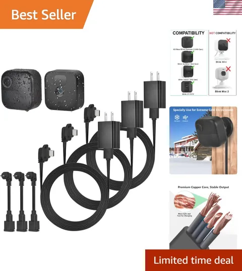 Weatherproof 25ft Power Extension Cable for Blink Outdoor 4 & XT2 (3-Pack)