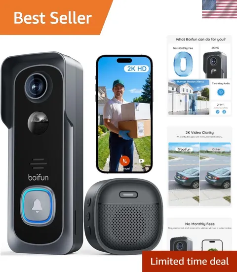 Advanced Wireless Video Doorbell - 166° Field of View, No Fees, Enhanced Safety