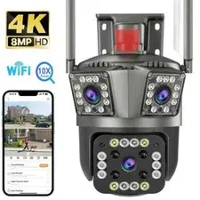 3 Lens Camaras De Seguridad Para Exterior 9MP HD WIFI Con Vision Nocturna Audio