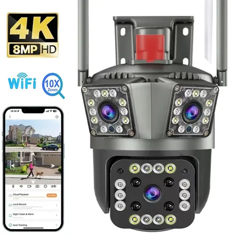 3 Lens Camaras De Seguridad Para Exterior 9MP HD WIFI Con Vision Nocturna Audio